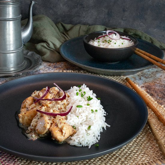 POLLO A LA MOSTAZA CON ARROZ BASMAT