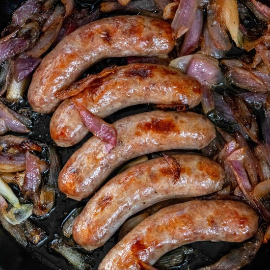 Oven Baked Bratwurst and Onions