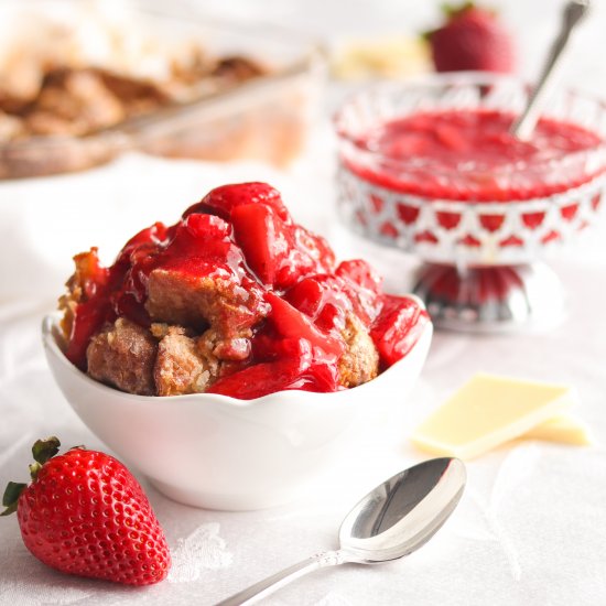 White Choc Strawberry Bread Pudding