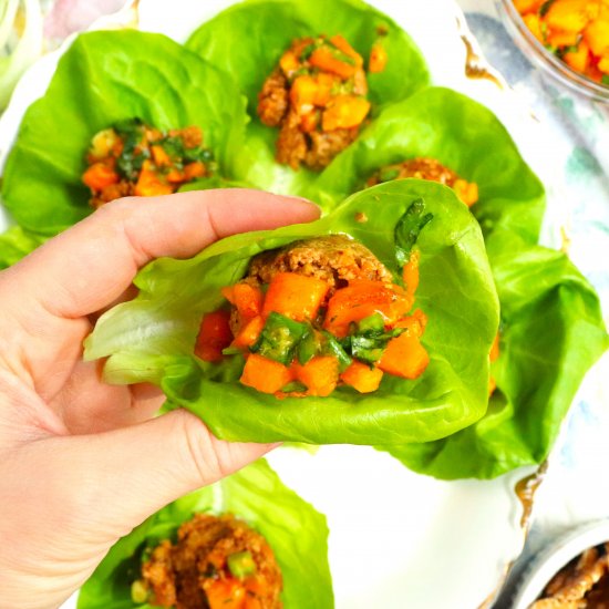 Walnut Persimmon Lettuce Cups