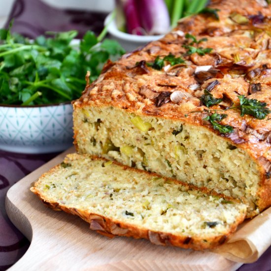 Savory cake with fresh spring onion