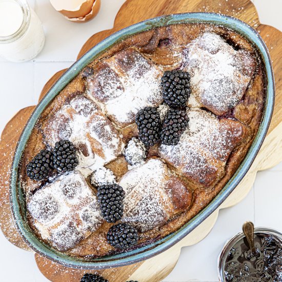 Blackberry Hot Cross Bun Pudding