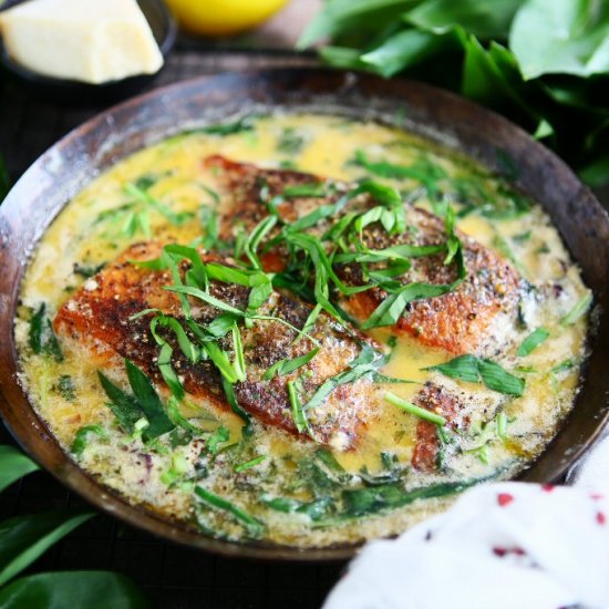 Salmon with Creamy Wild Garlic Sauc