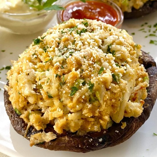 Crab Cake Stuffed Portobellos