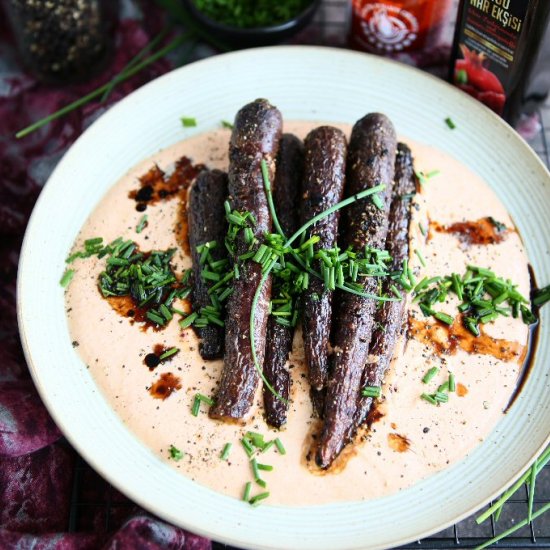 Roasted Purple Carrots with Srirach