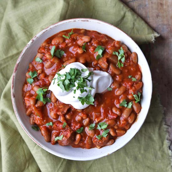 Slow Cooker Chorizo Baked Beans