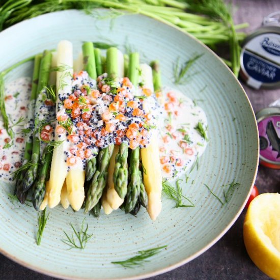 Blanched Asparagus with Caviar Crea