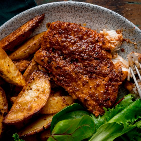 Cajun Cod with Smoky Potato Wedges