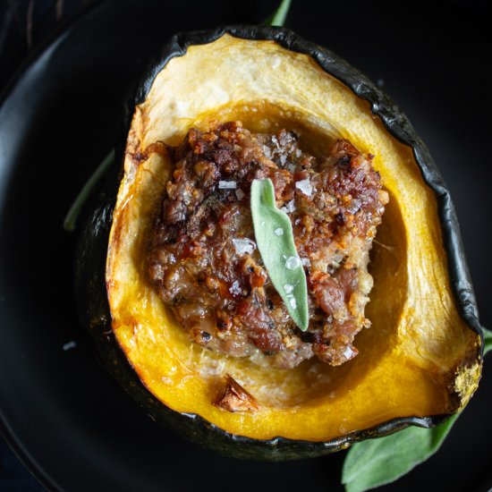 Sausage Stuffed Squash with Sage