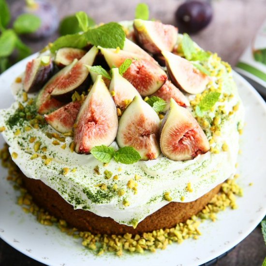 Matcha Pistachio Cake with Mascarpone