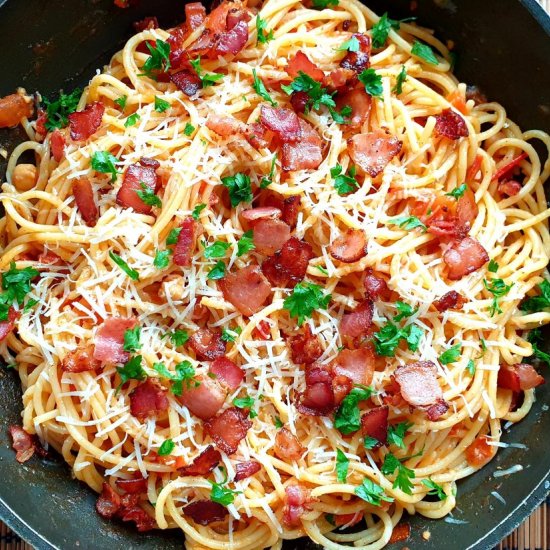 Spaghetti with Crispy Bacon