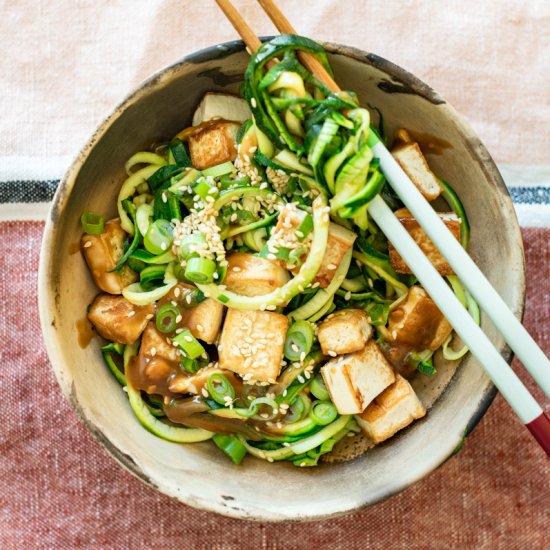 Crispy Tofu with Zucchini Noodles