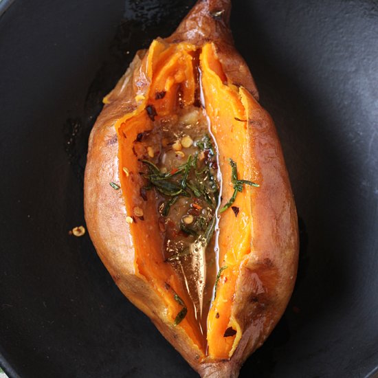 Bourbon-miso buttered sweet potato