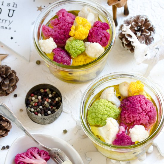 Colorful Cauliflowers in a Jar