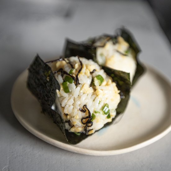 Egg scallion and shio kombu onigiri