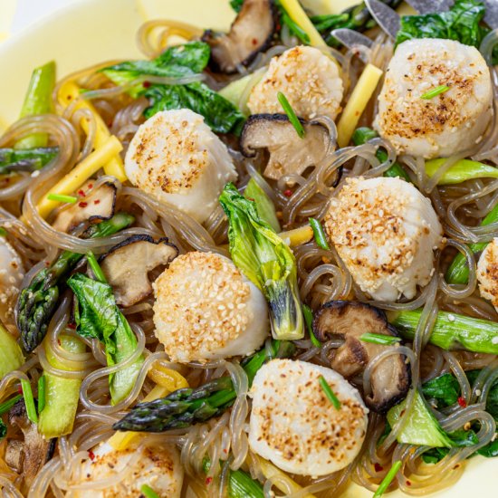 sesame sea scallops glass noodle