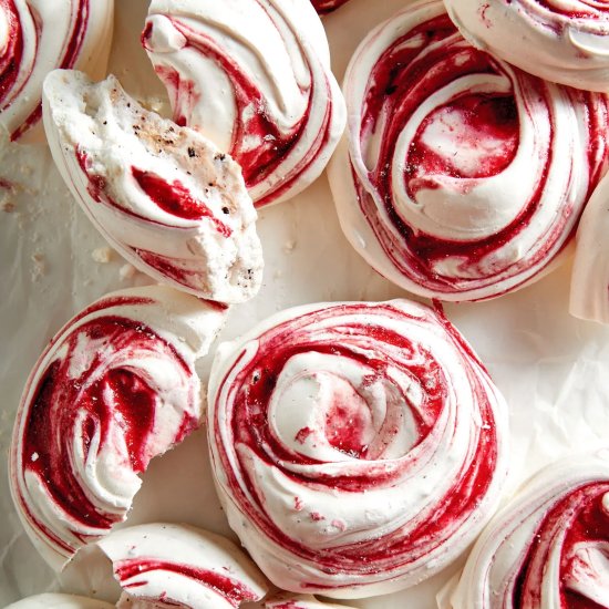 Raspberry Swirl Meringues